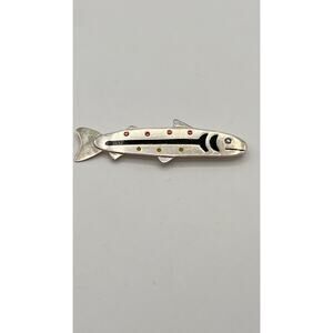 Taxco Mexico Artist Anne Harvey Silver 925 Orange Yellow Black Fish Pin Brooch